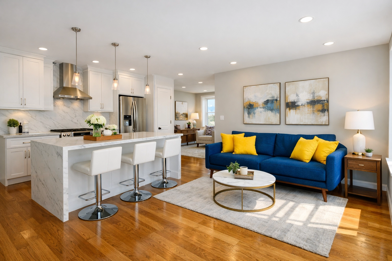 Modern Leominster apartment with spotless floors and clean surfaces from professional cleaning services.