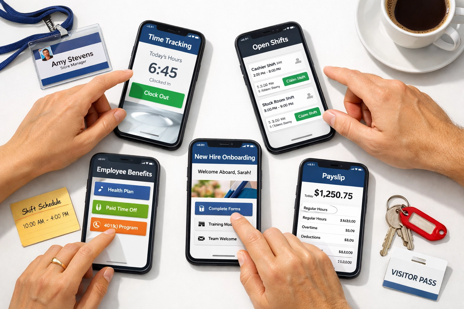 Mobile HR service delivery on smartphones for multi-location retail workforce management