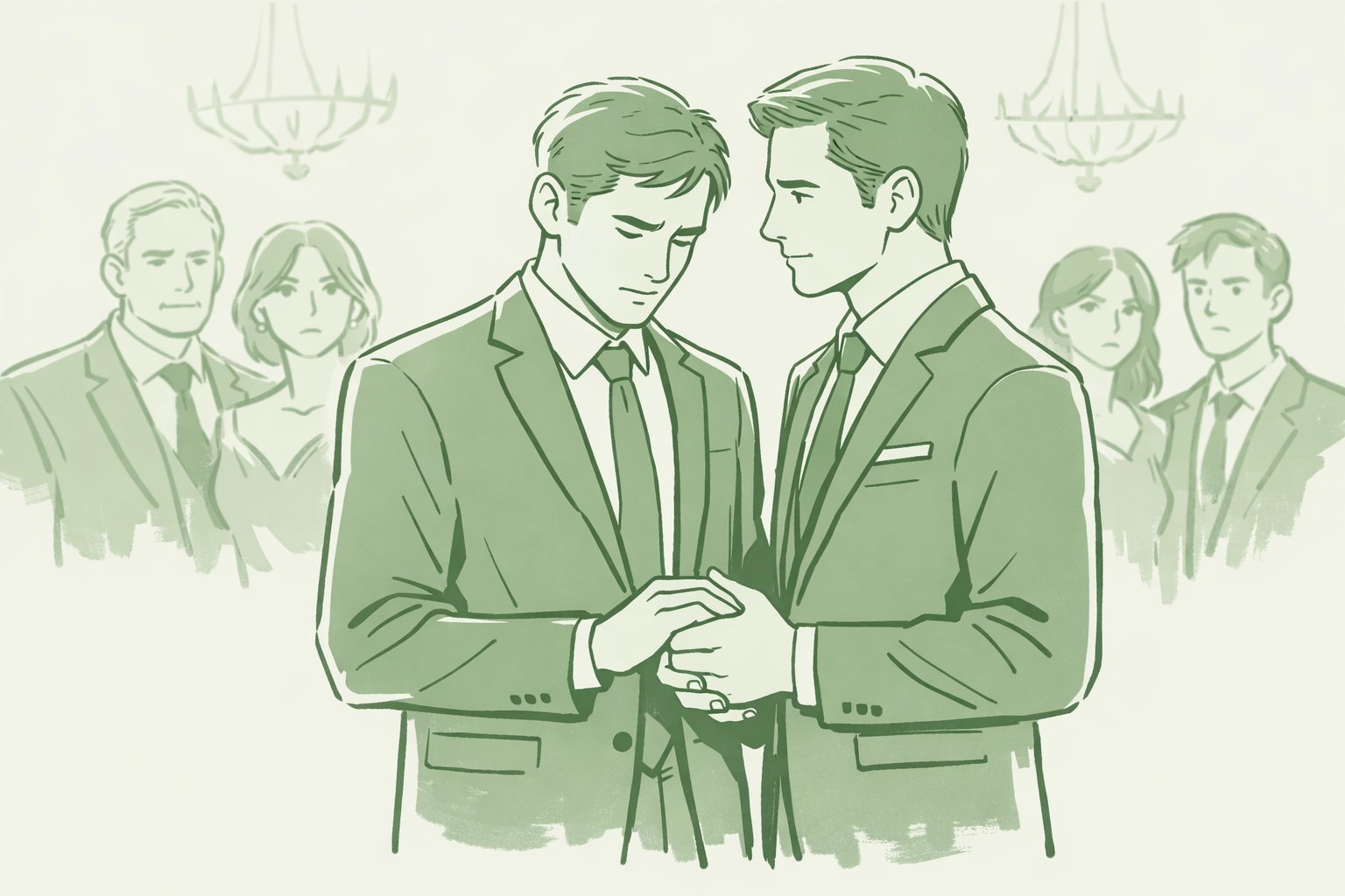 Two men in formal attire at political gala - MM romance and power in The Great Straight Scandal series