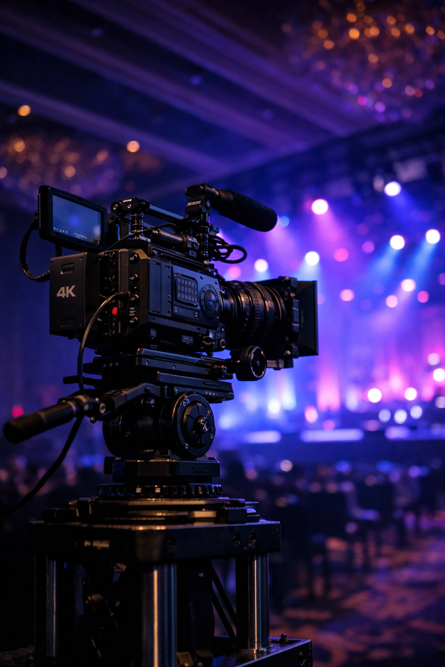 Professional event videography camera capturing a keynote speaker in a Las Vegas ballroom.