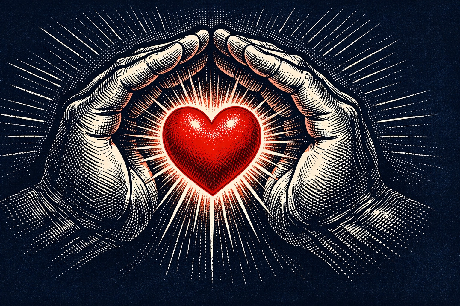 Protective hands sheltering a glowing heart representing child safety and stewardship.