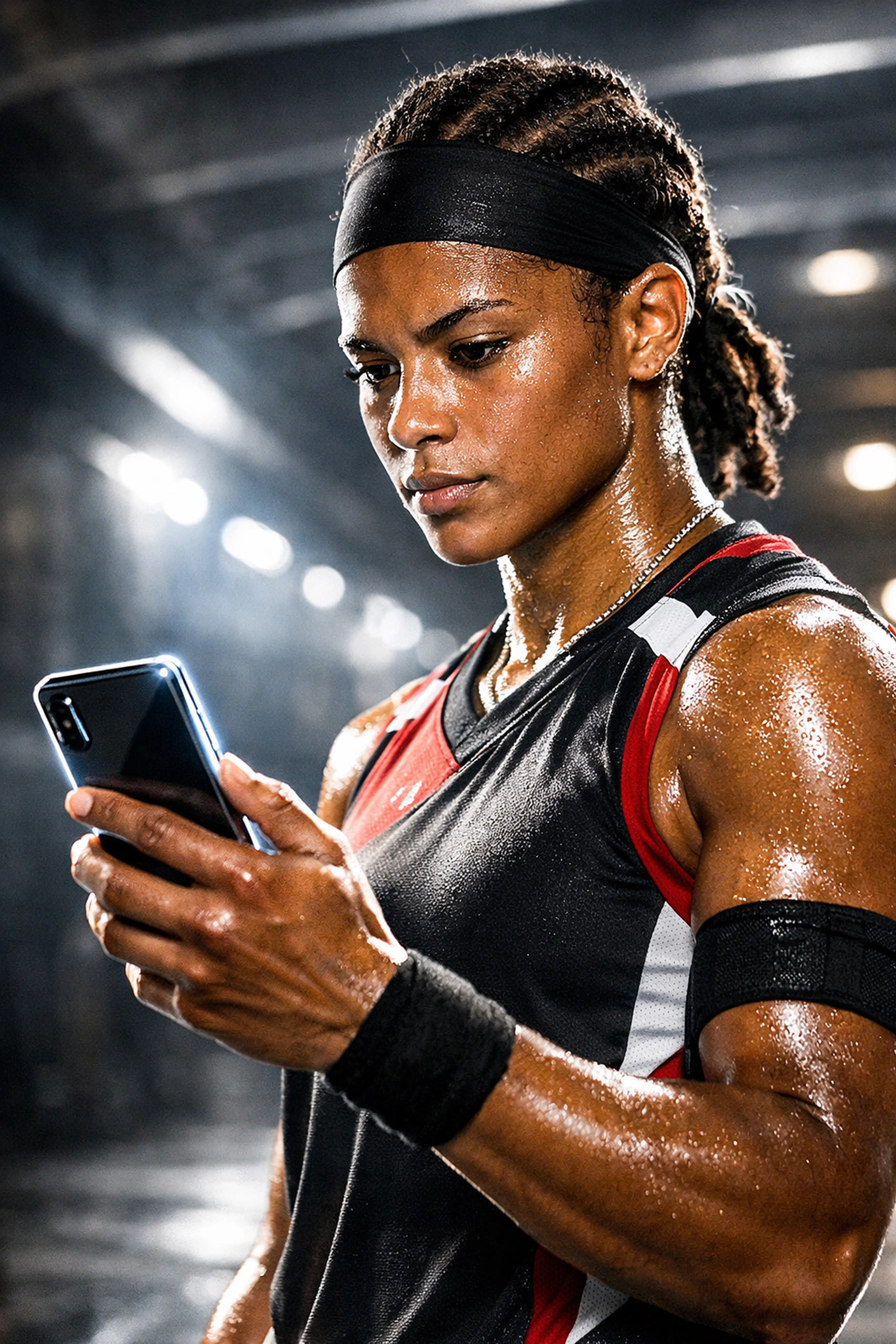 A focused college athlete using the MySportsMedia NIL platform on a smartphone to build their digital brand.