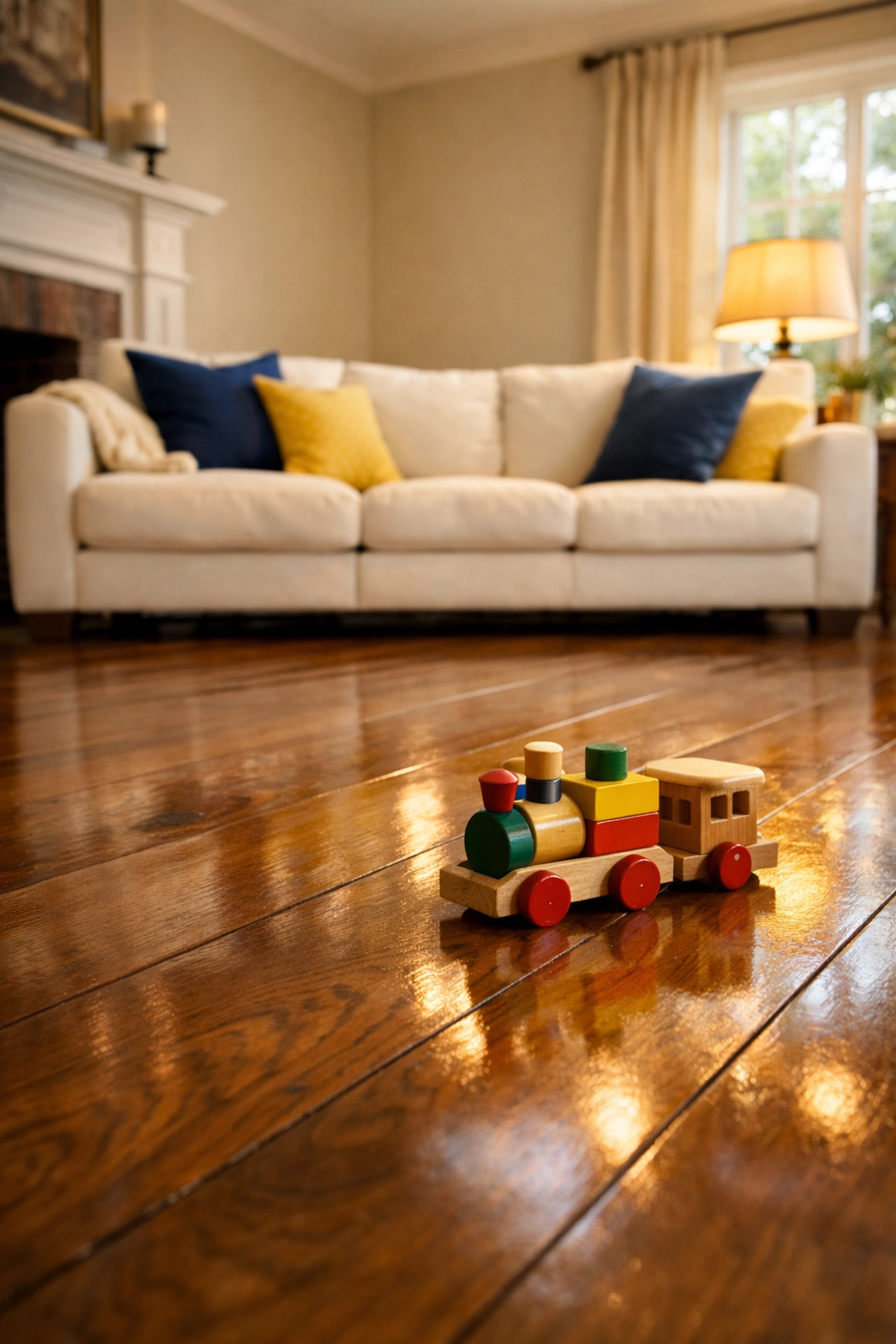 Meticulously clean Concord living room hardwood floors, safe for children and pets after green cleaning.