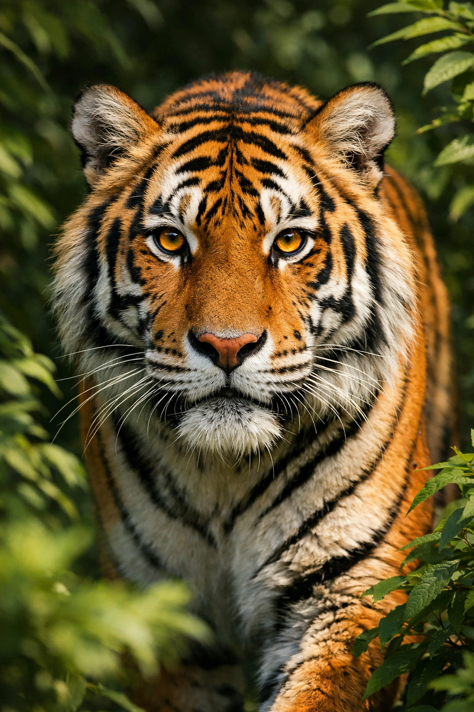 Sharp, high-resolution portrait of a Bengal Tiger in the wild for consistent zoo brand marketing visuals.