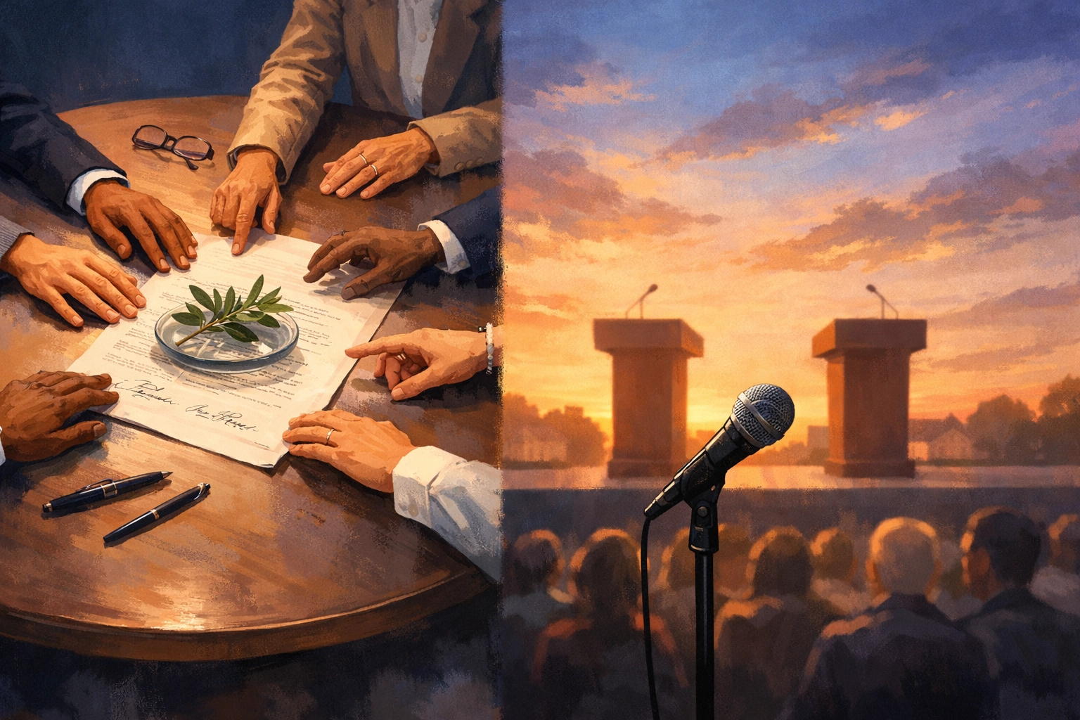 A symbolic image of international diplomacy and civil discourse for peace-seeking communities.