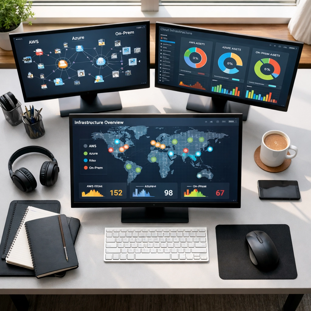 IT operations workspace with ServiceNow Discovery monitoring cloud assets across multiple platforms
