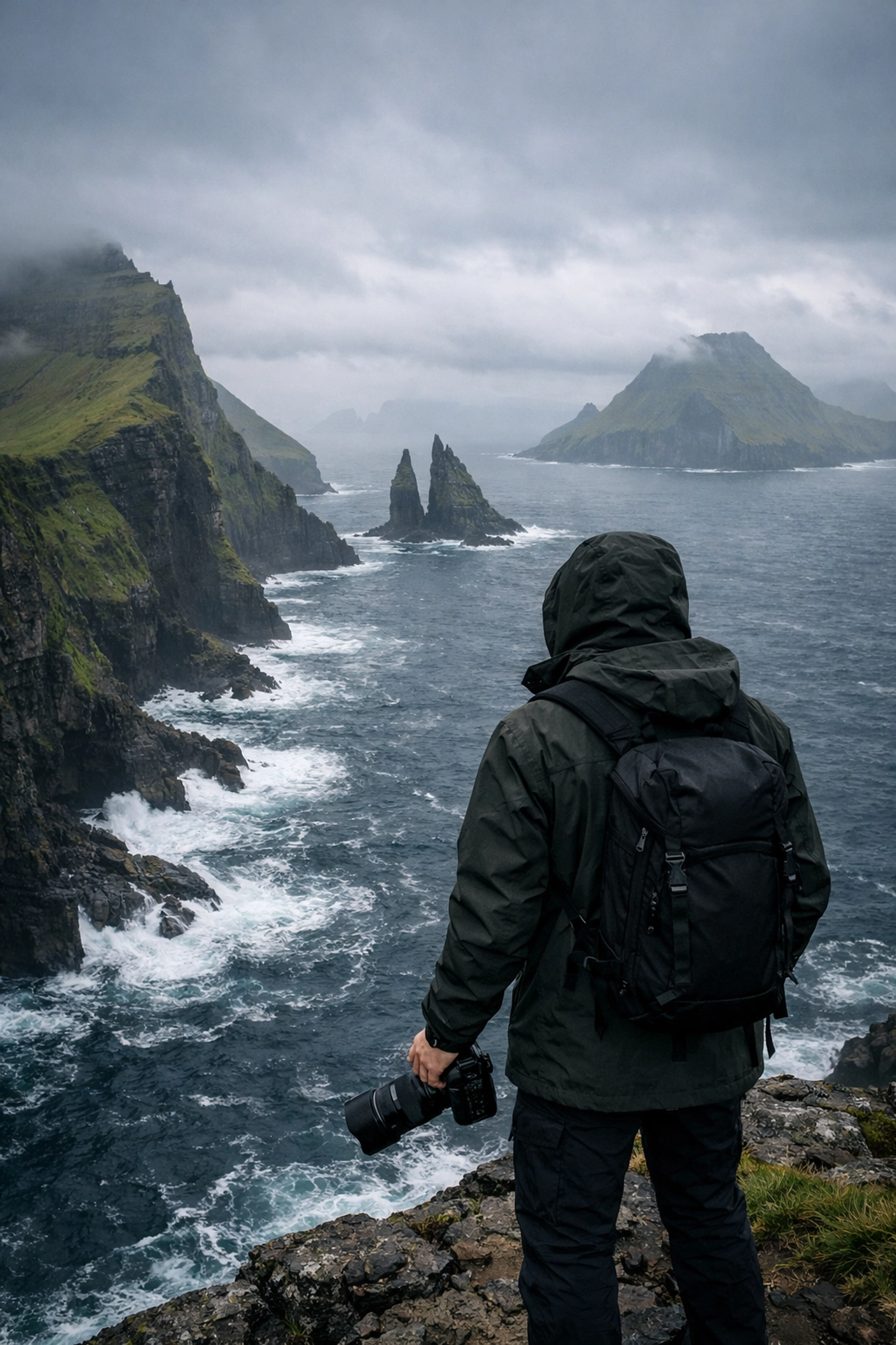 Lens Around the World: Your Essential 50-Spot Photography Handbook 5 Travel photographer capturing the rugged cliffs and dramatic ocean views of the Faroe Islands.