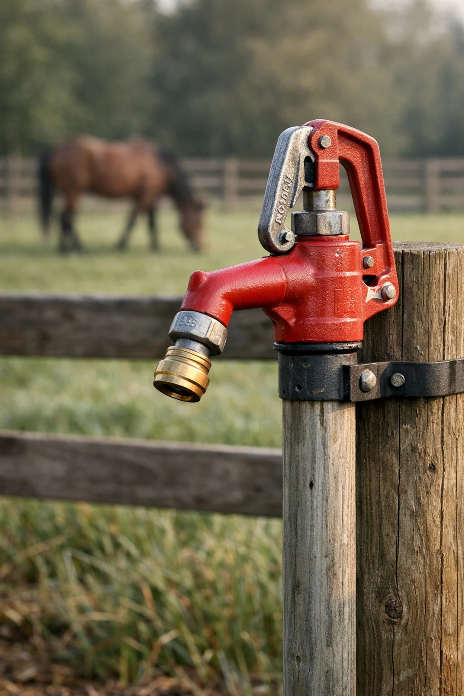 Frost-free water hydrant showing quality infrastructure at Davidson NC horse farm