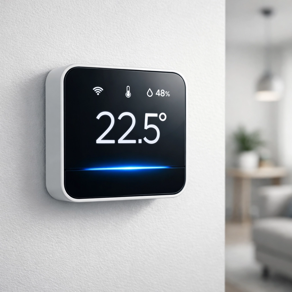 Smart thermostat IoT sensor monitoring apartment unit conditions in real-time
