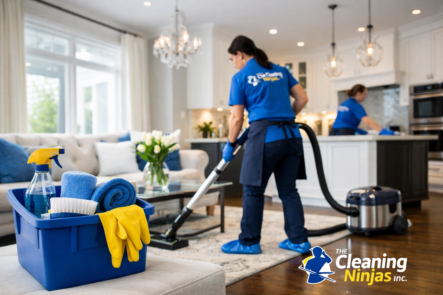 Pristine luxury kitchen with white marble countertops following a deep cleaning Wayland MA service. A professionally deep-cleaned kitchen in Wayland showing gleaming surfaces and organized interiors.