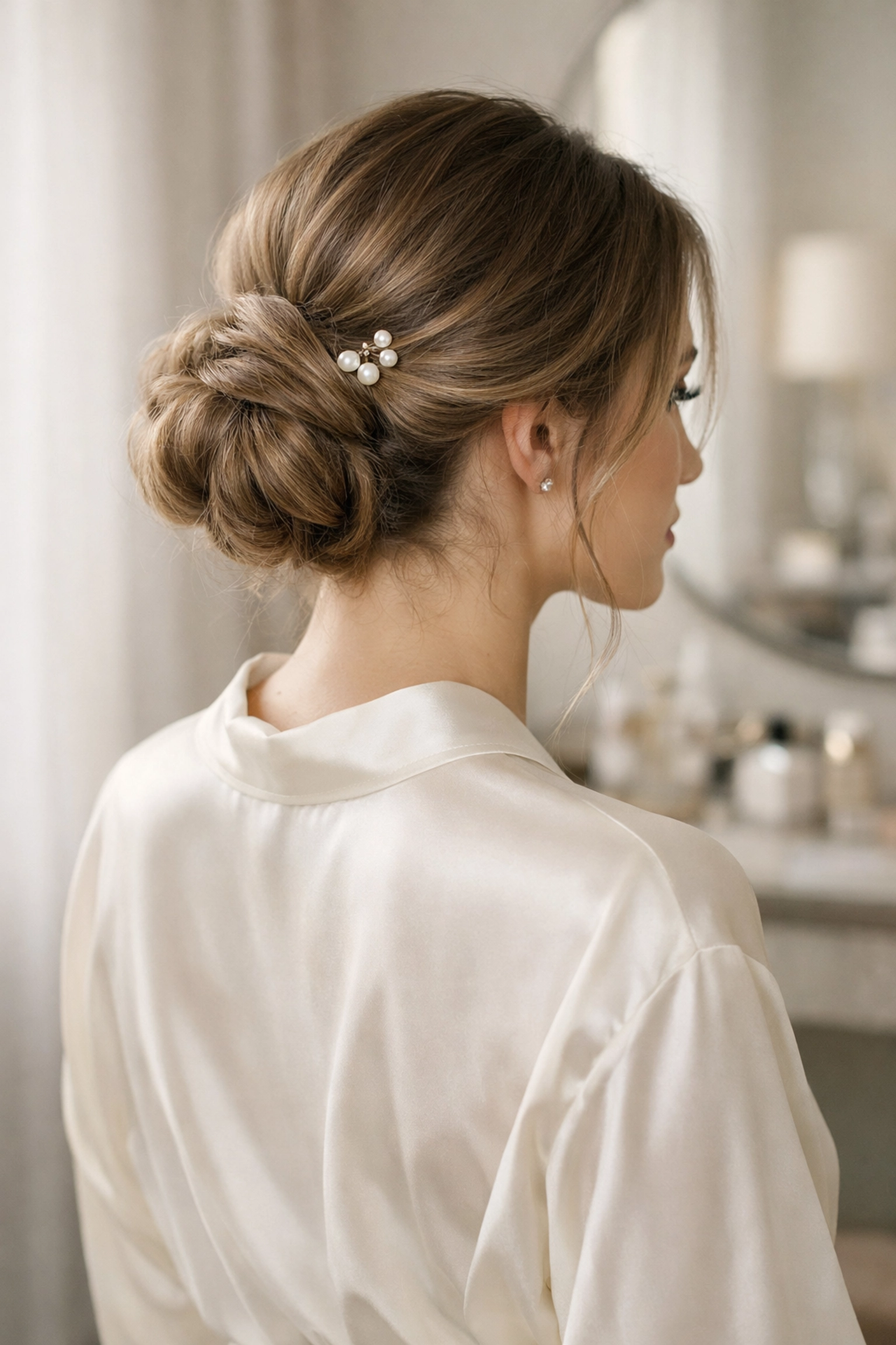 Elegant textured bridal updo for a professional wedding hair transformation in Concord, New Hampshire.