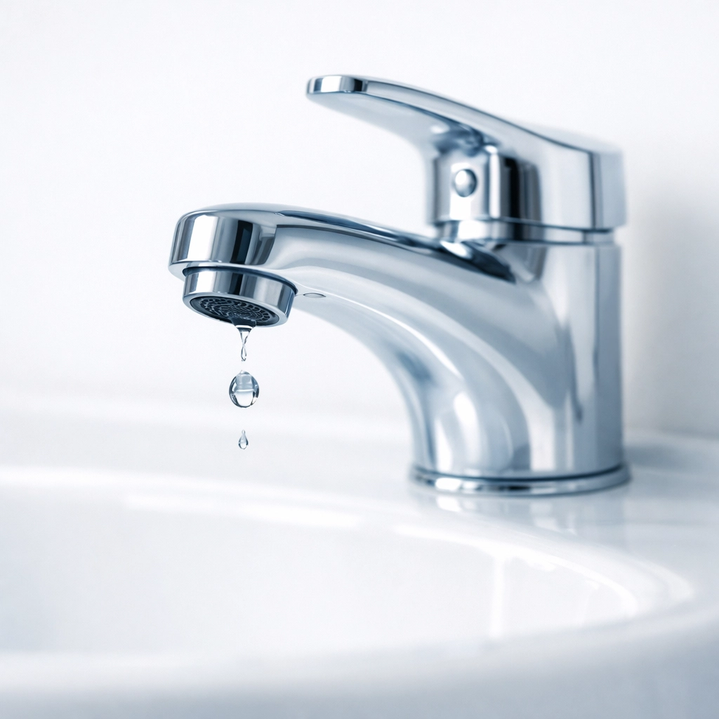 Dripping bathroom faucet showing water waste and potential leak damage