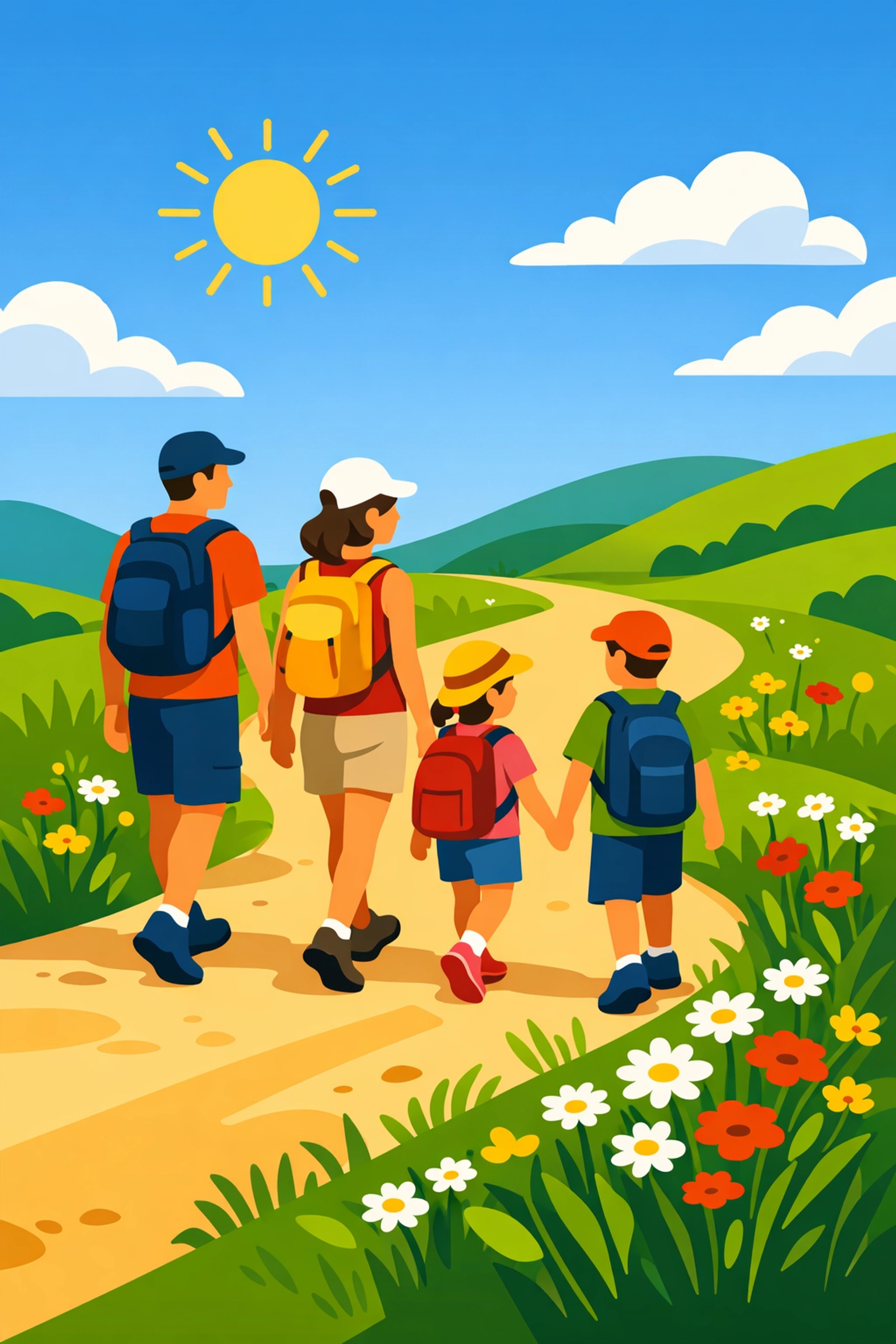 Family hiking outdoors together enjoying screen-free quality time in nature