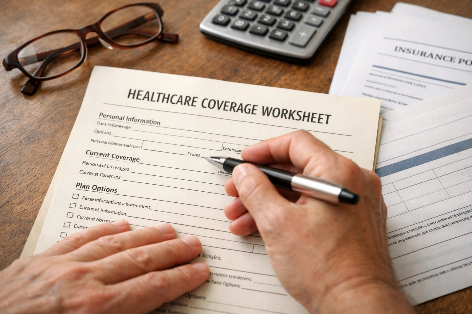 Person reviewing healthcare coverage worksheet for addiction treatment planning