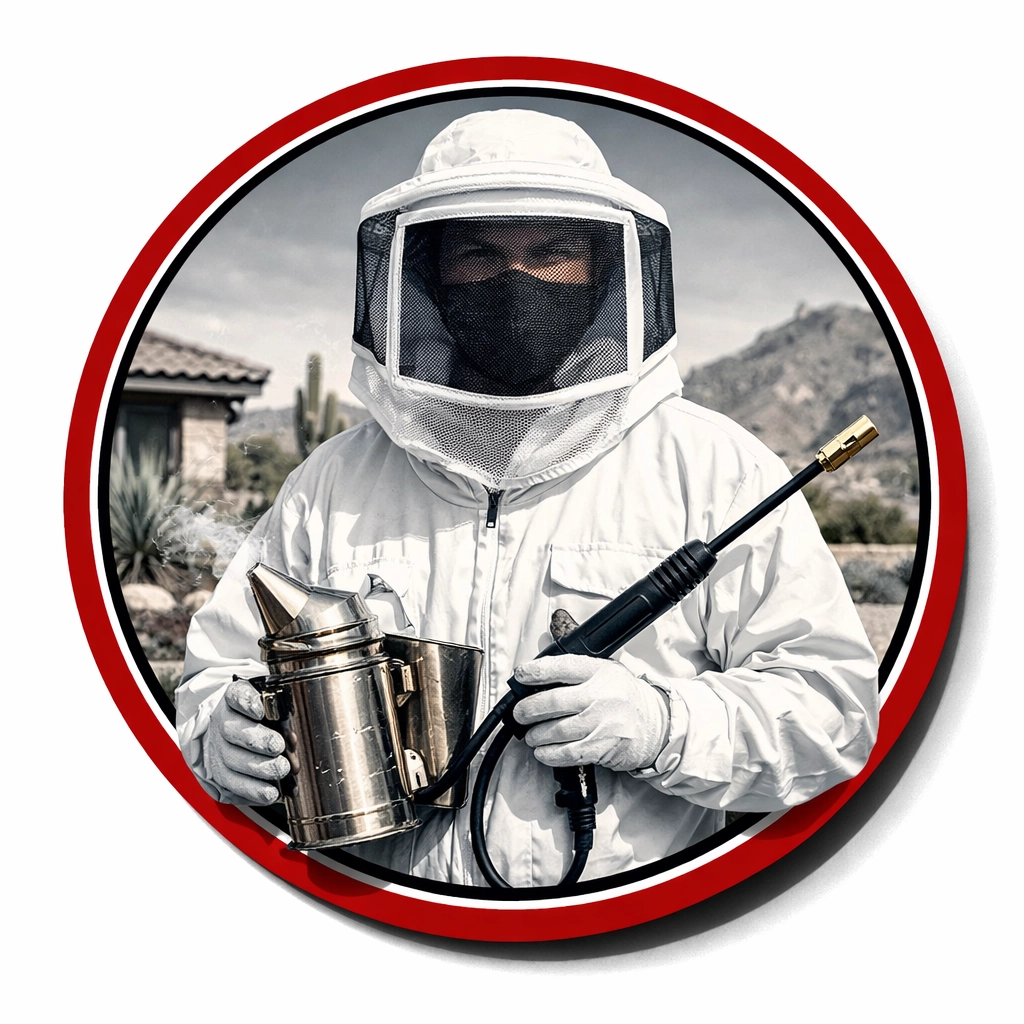 Professional bee removal expert in protective gear serving the Coolidge and Casa Grande areas.