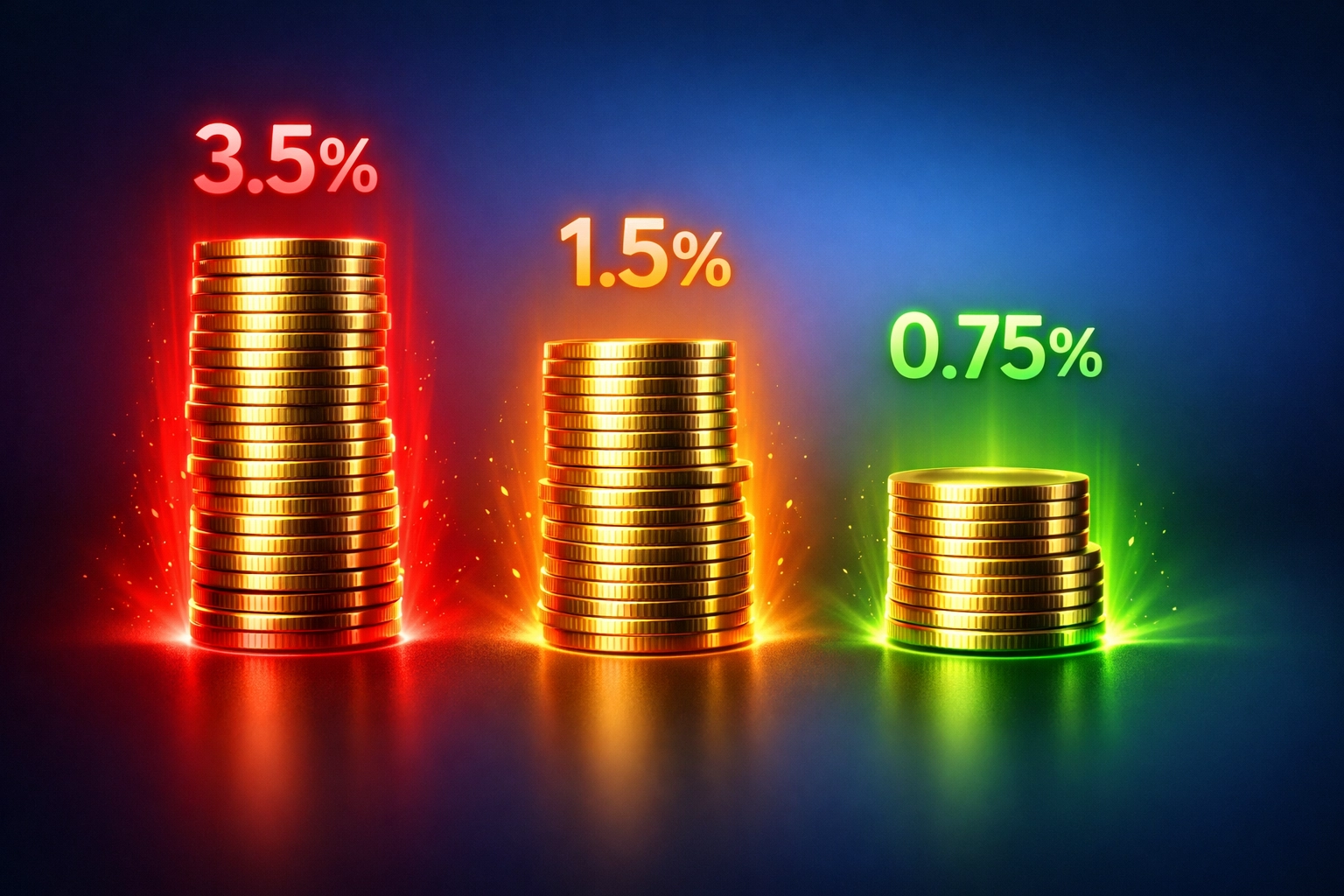Merchant fee comparison showing Larecoin at 0.75% vs traditional 3.5% interchange fees
