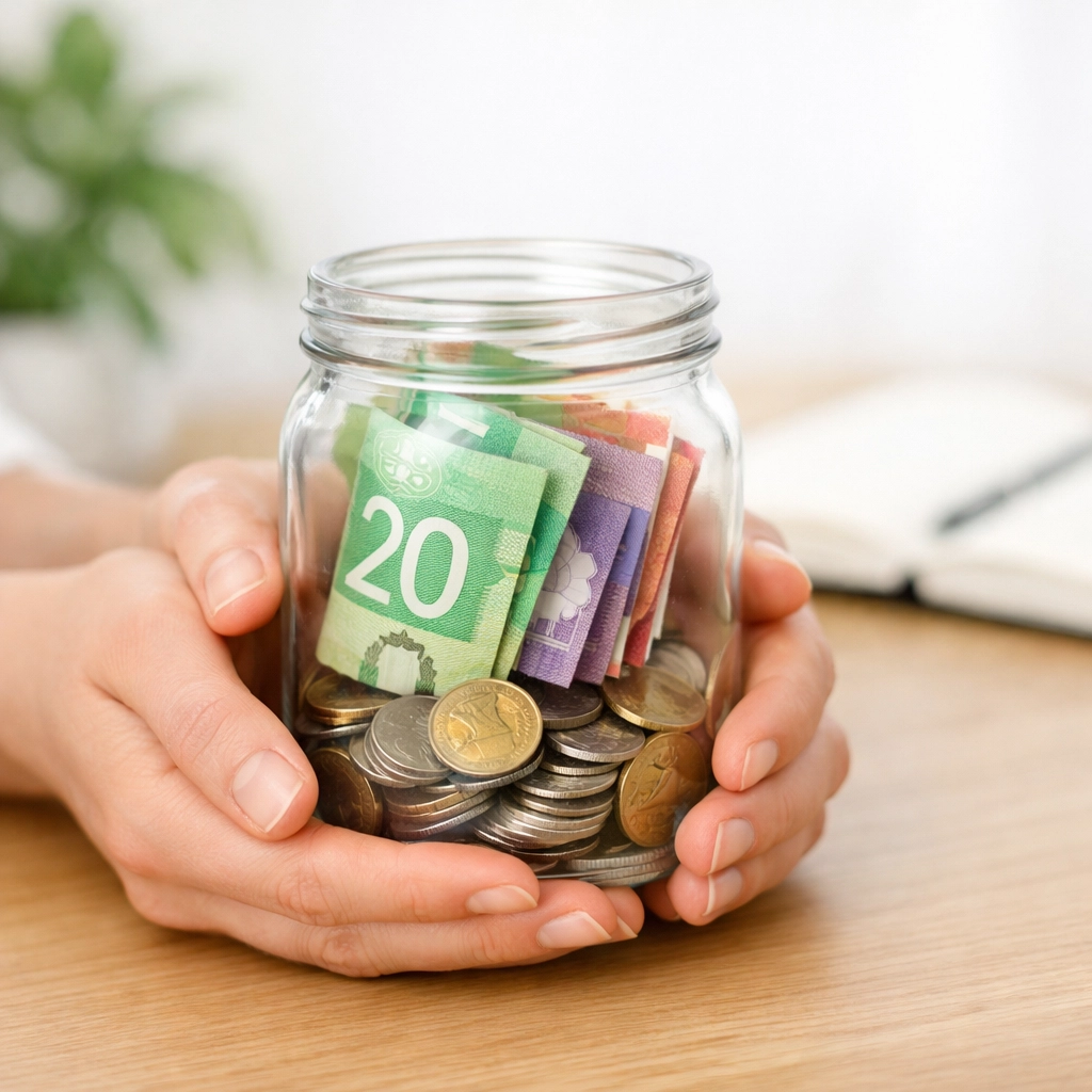 Mains tenant de l'argent comptant canadien pour illustrer un prêt mauvais crédit responsable.