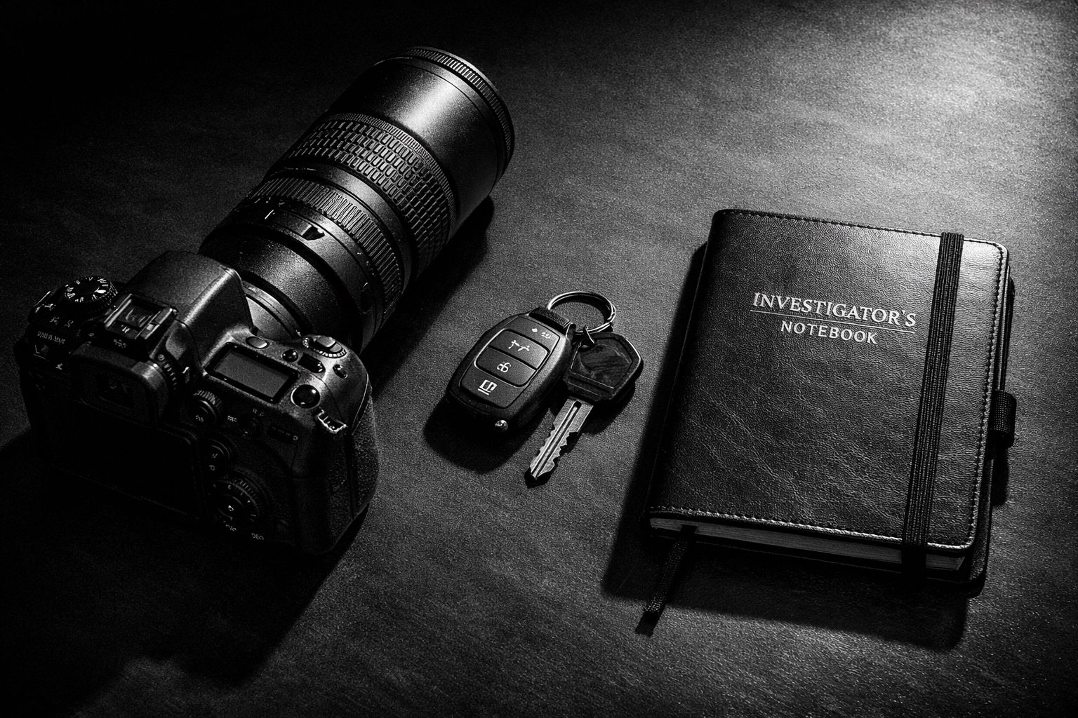 Surveillance equipment and investigation tools used by a professional private investigator in South Carolina.