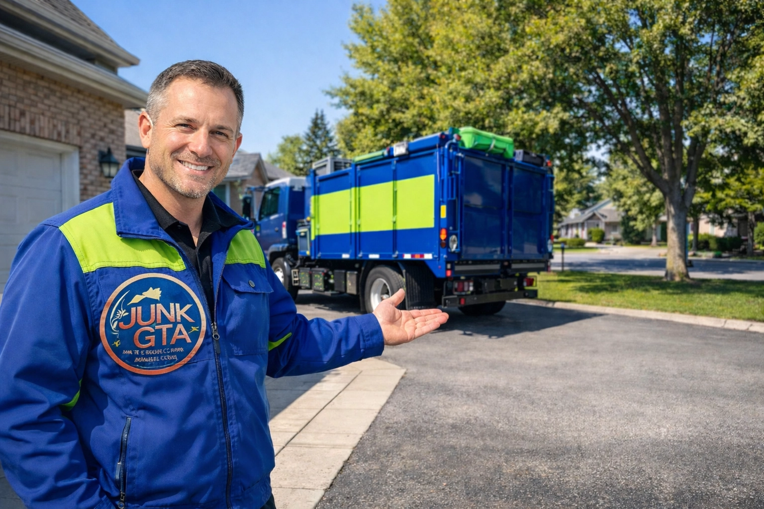 Professional furniture disposal in Simcoe County: Roman K stands by a clean removal truck in a Barrie driveway.