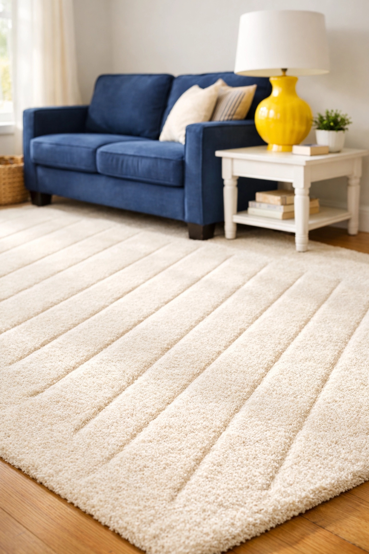 Clean Fitchburg living room with freshly vacuumed rug and odor-free atmosphere for new guests.