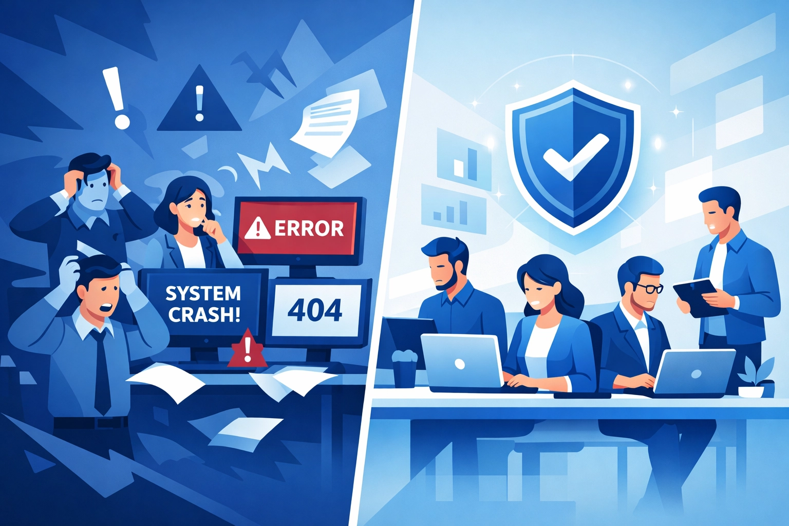 Comparison of chaotic DIY IT management versus organized managed IT support with security
