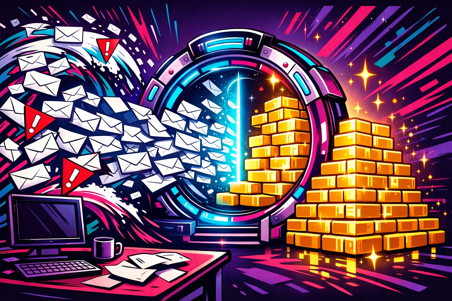 Business automation tool transforming a flood of emails into organized digital tasks instantly.