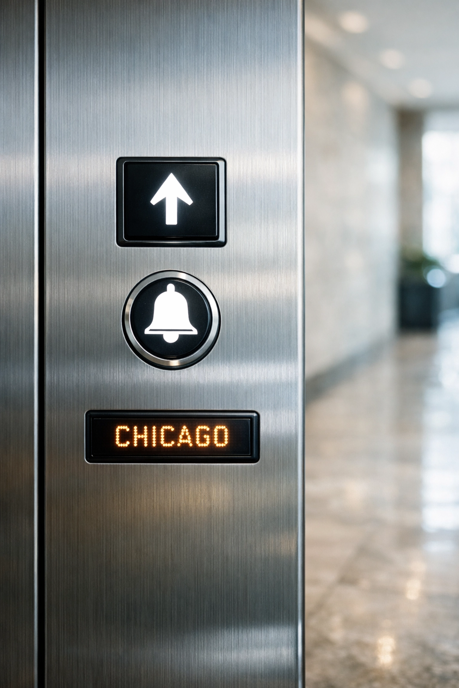 Sanitized elevator button panel in a Chicago office, highlighting disinfection of high-touch areas.