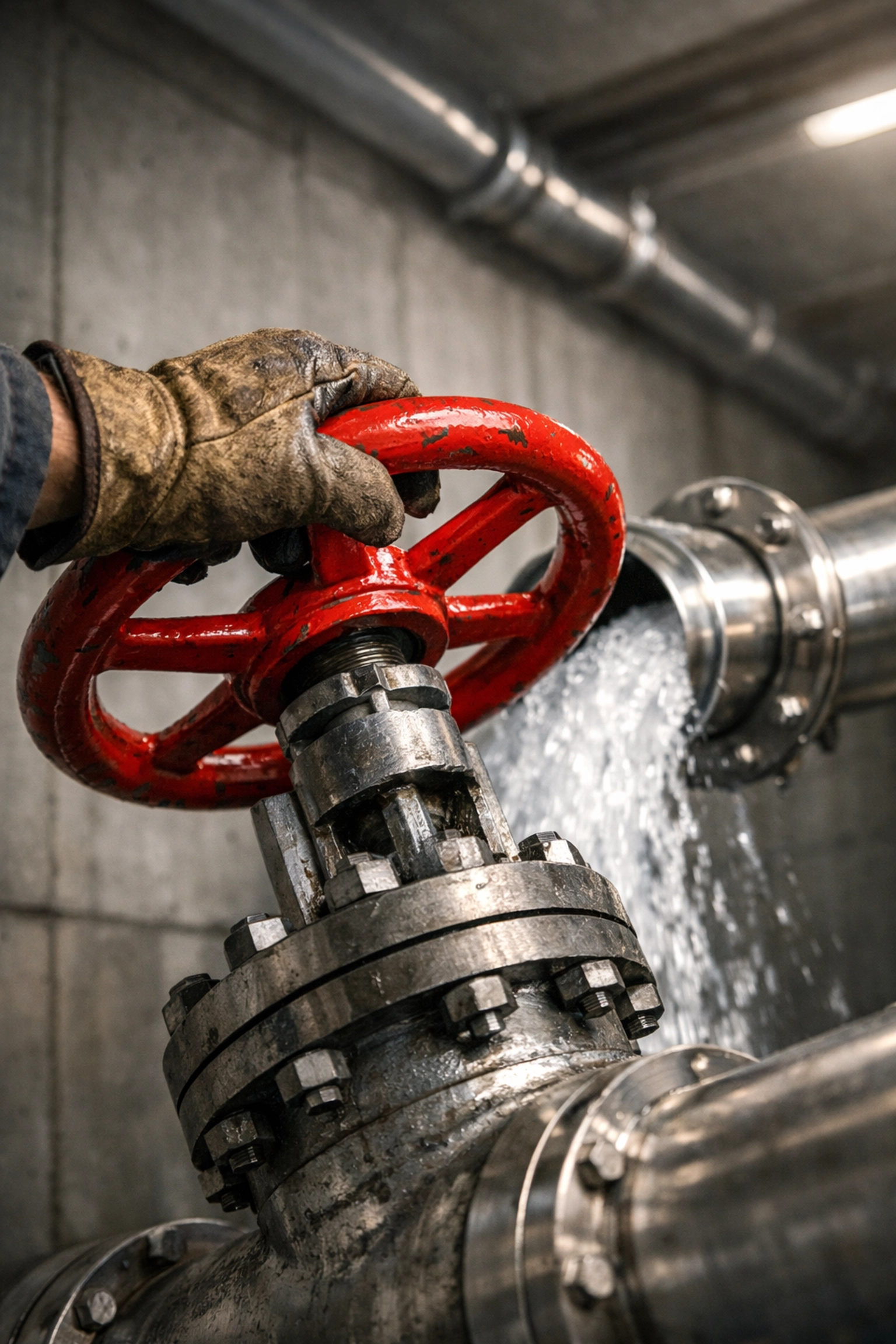 Industrial steel valve releasing a steady flow, representing the IUL gusher retirement wealth strategy.