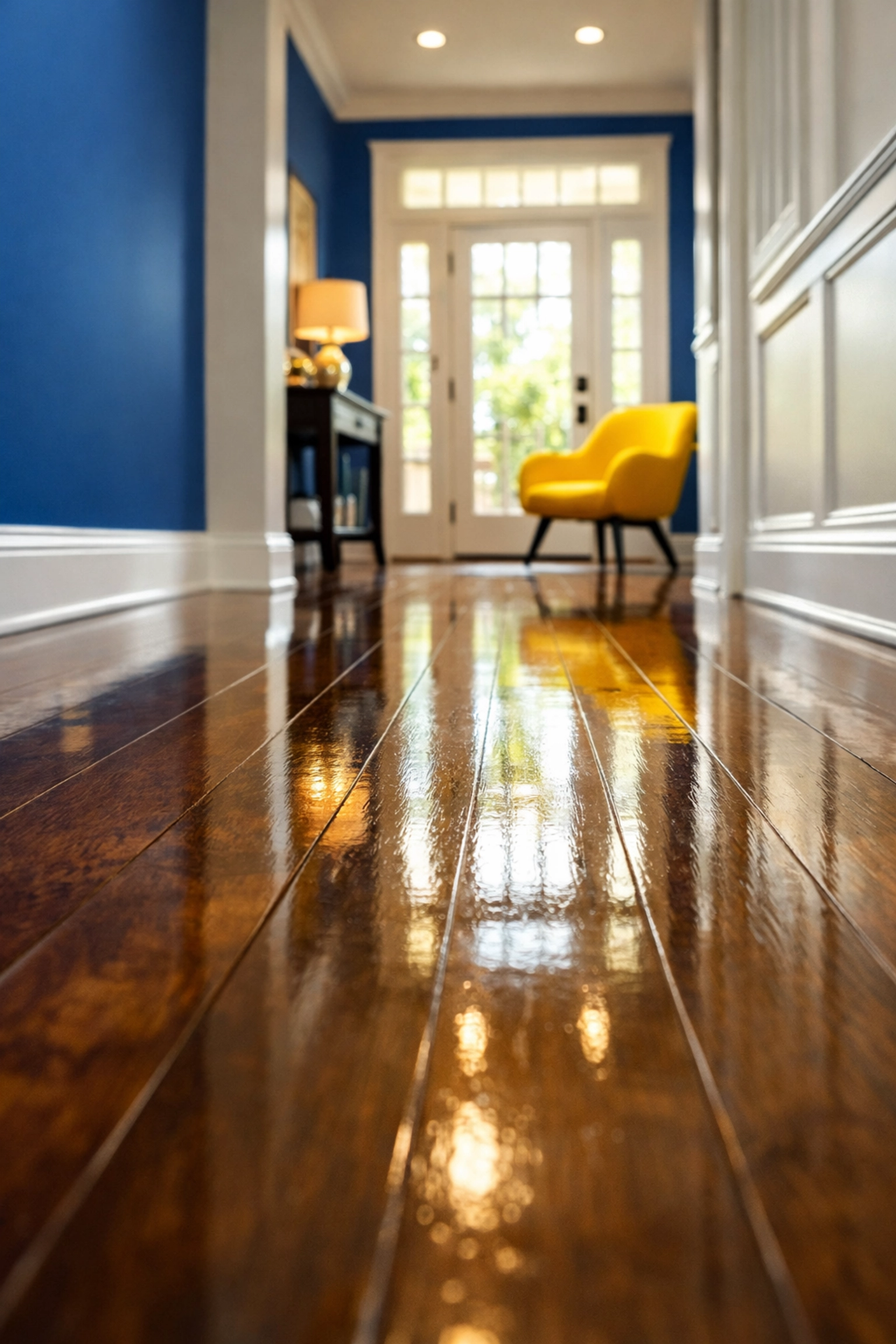 Perfectly clean baseboards and hardwood floors in a home cleaned by a professional maid service Worcester.