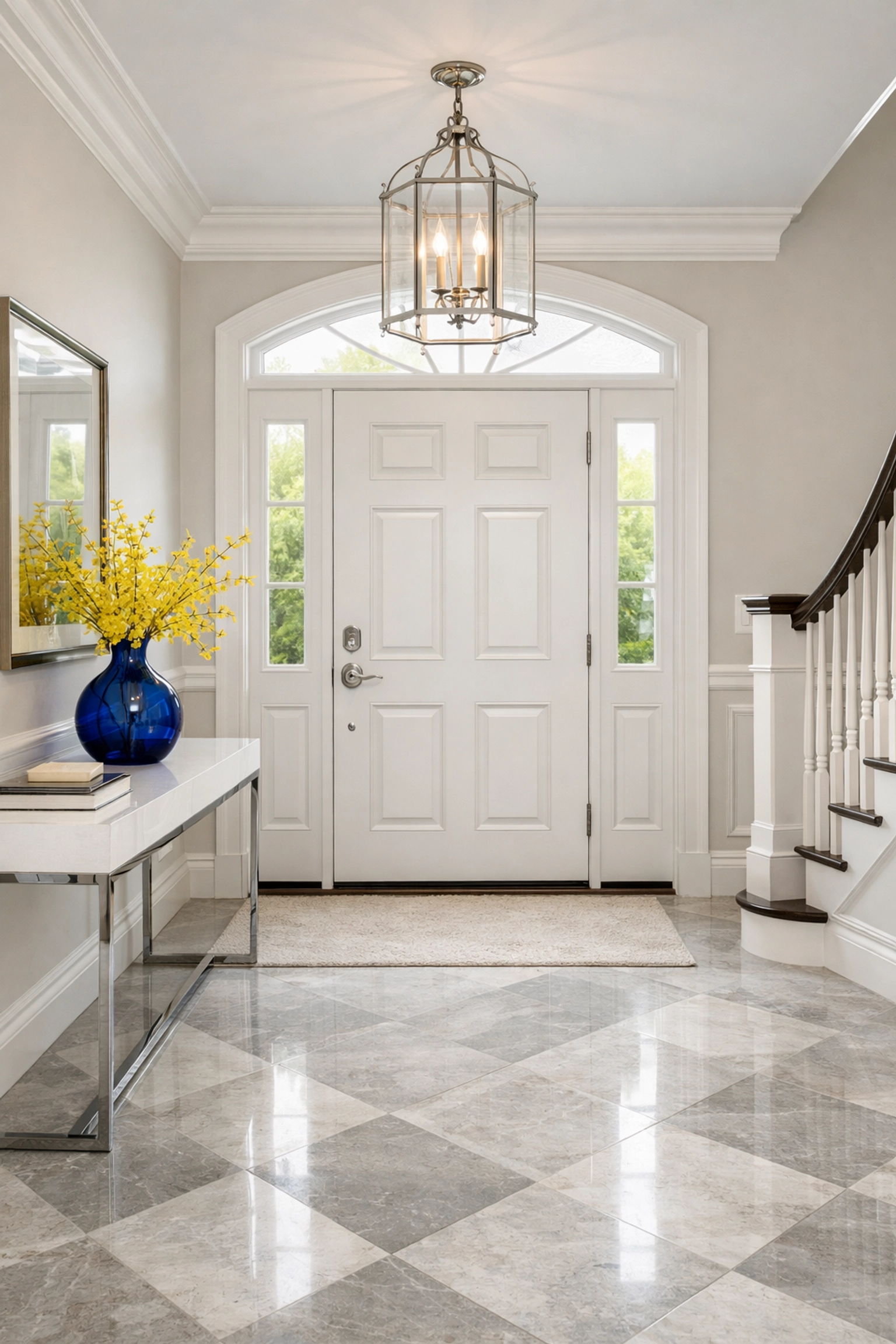 Pristine entryway with polished tile floors, ready for a final move-out walkthrough in Groton, MA.