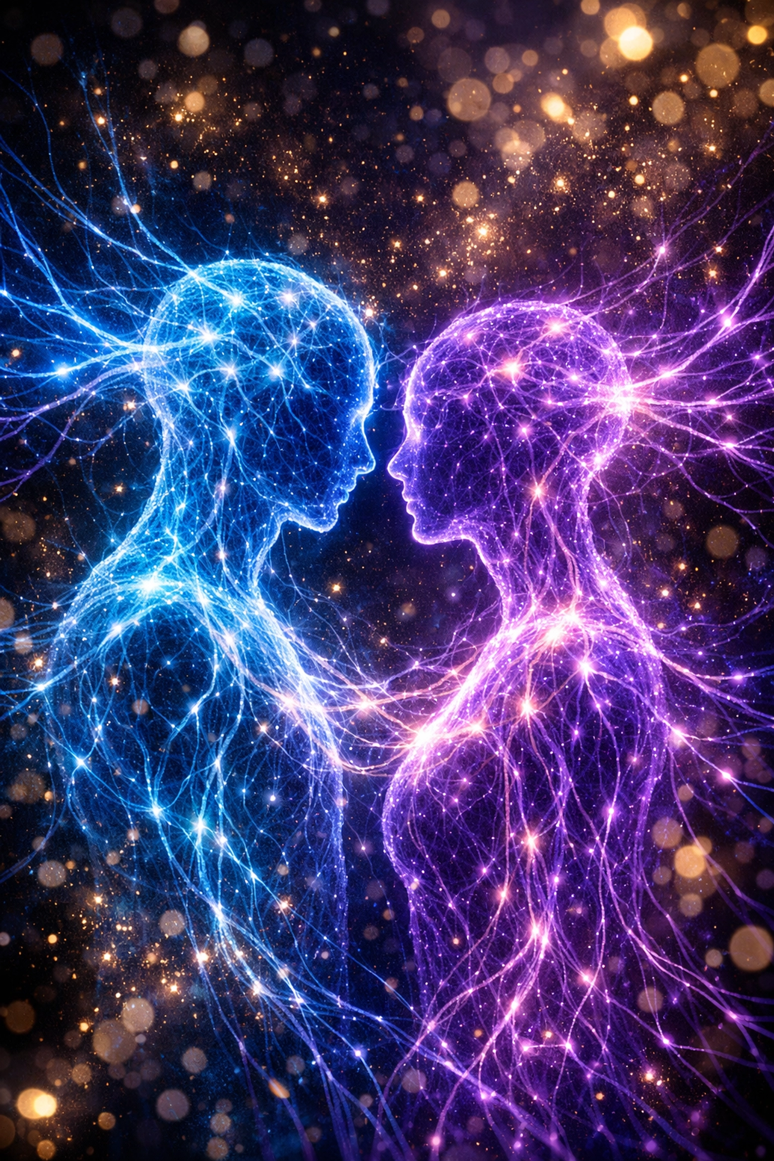 Intertwining neural energy between two figures illustrating the biological connection of co-regulation.