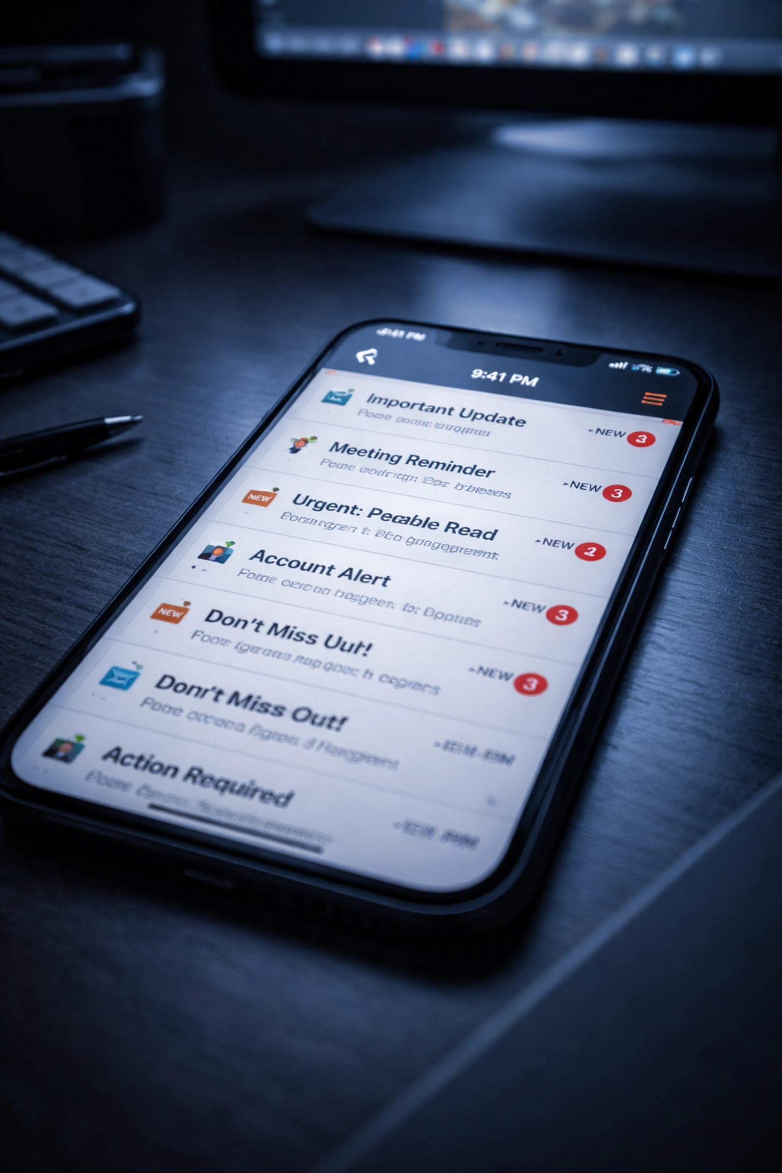Close up of a smartphone inbox flooded with email alerts, highlighting email security and phishing risks in business.