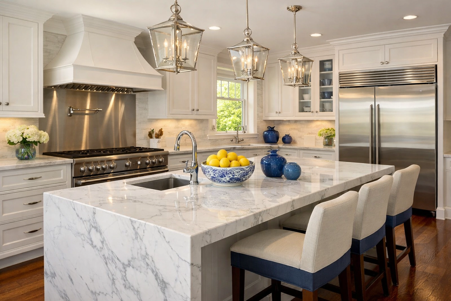 Spotless luxury kitchen in Massachusetts after a deep clean from professional cleaning services near me.