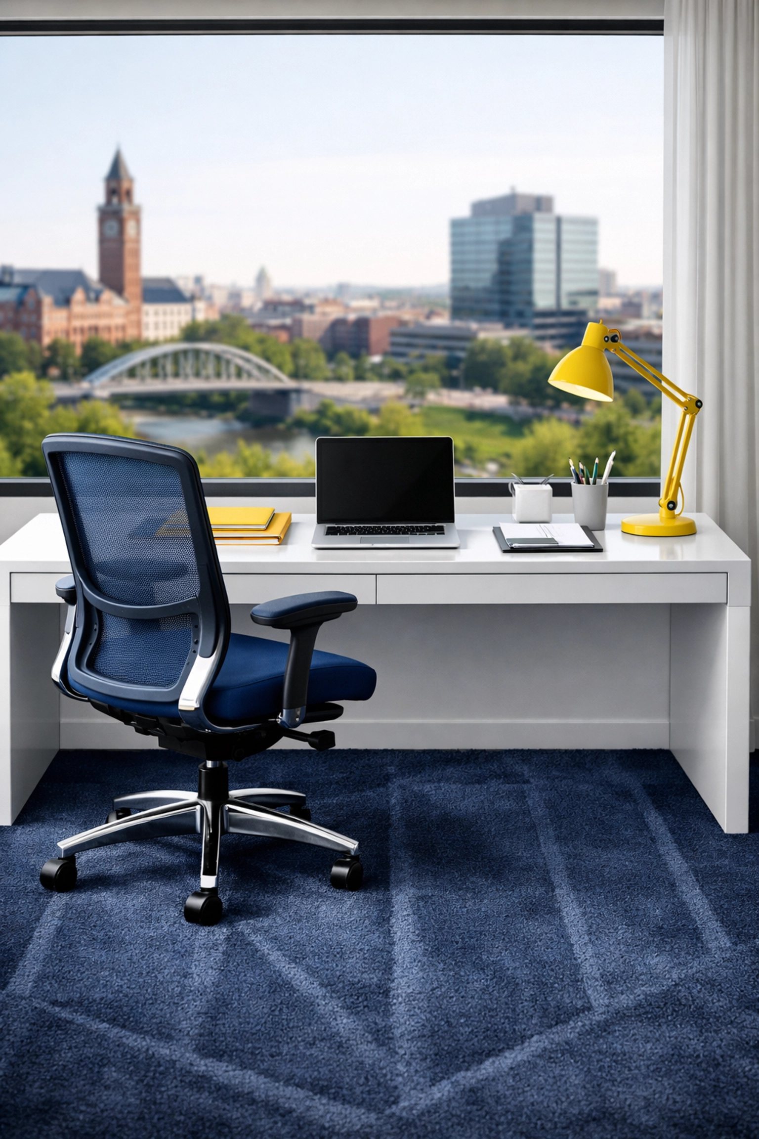 Organized home office with vacuum lines in the rug, highlighting professional house cleaning Worcester MA services.