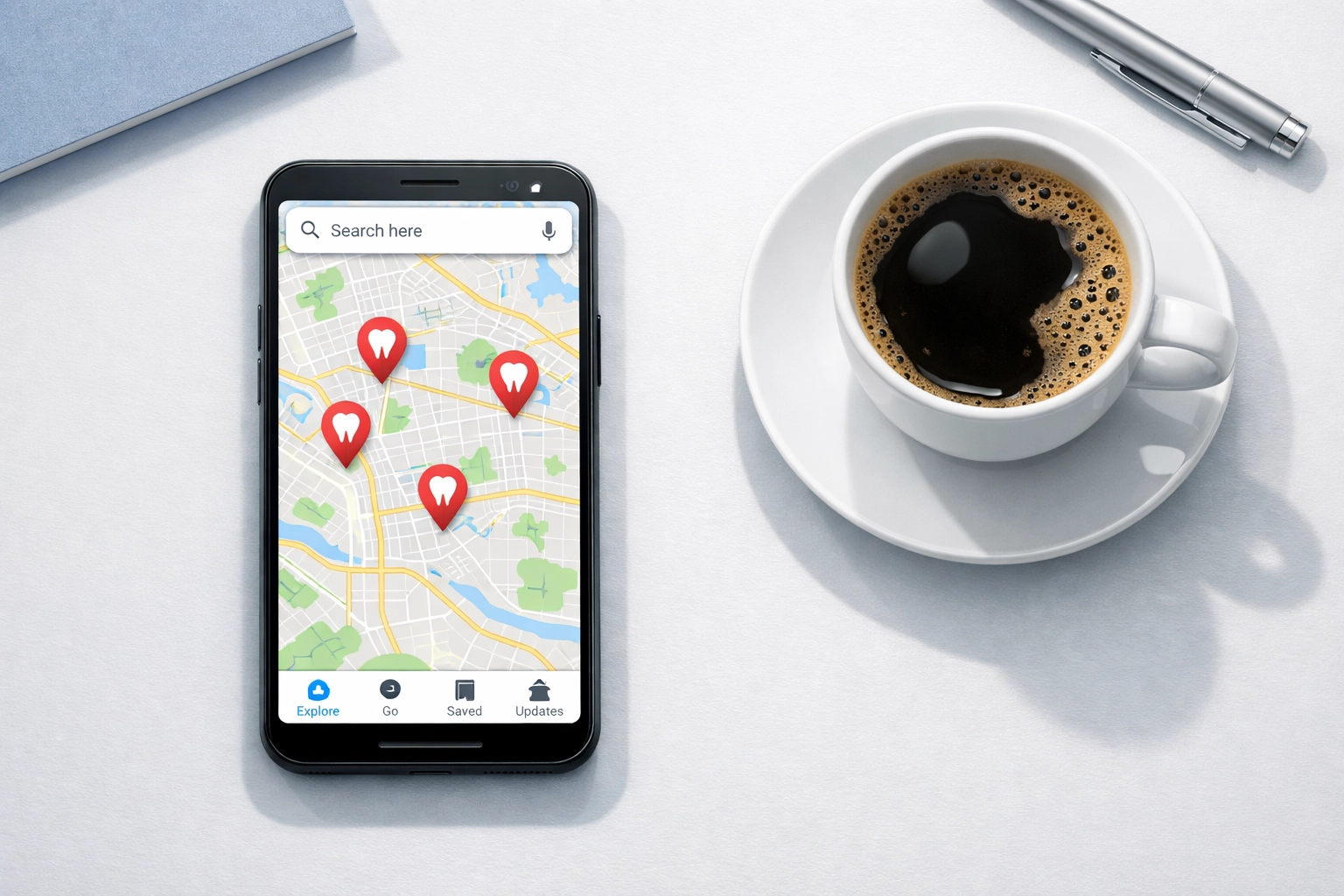 Google Maps mobile search showing dental practice locations for local SEO optimization
