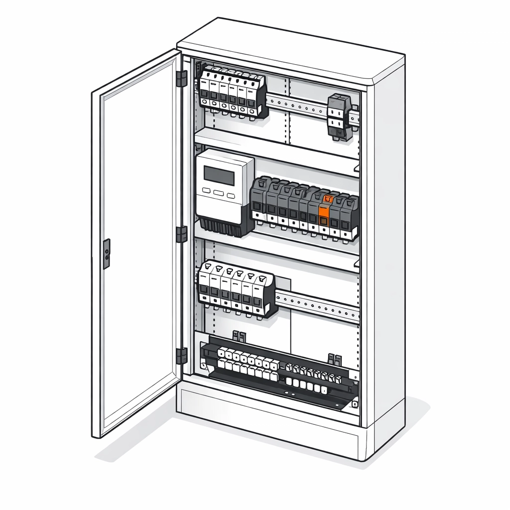 Moderner Elektro-Verteilerkasten für die fachgerechte PV Anlage Installation in Wien.