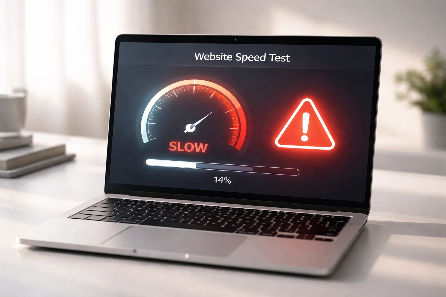 Laptop showing a slow website speed test result, highlighting performance issues for business websites in the North East.