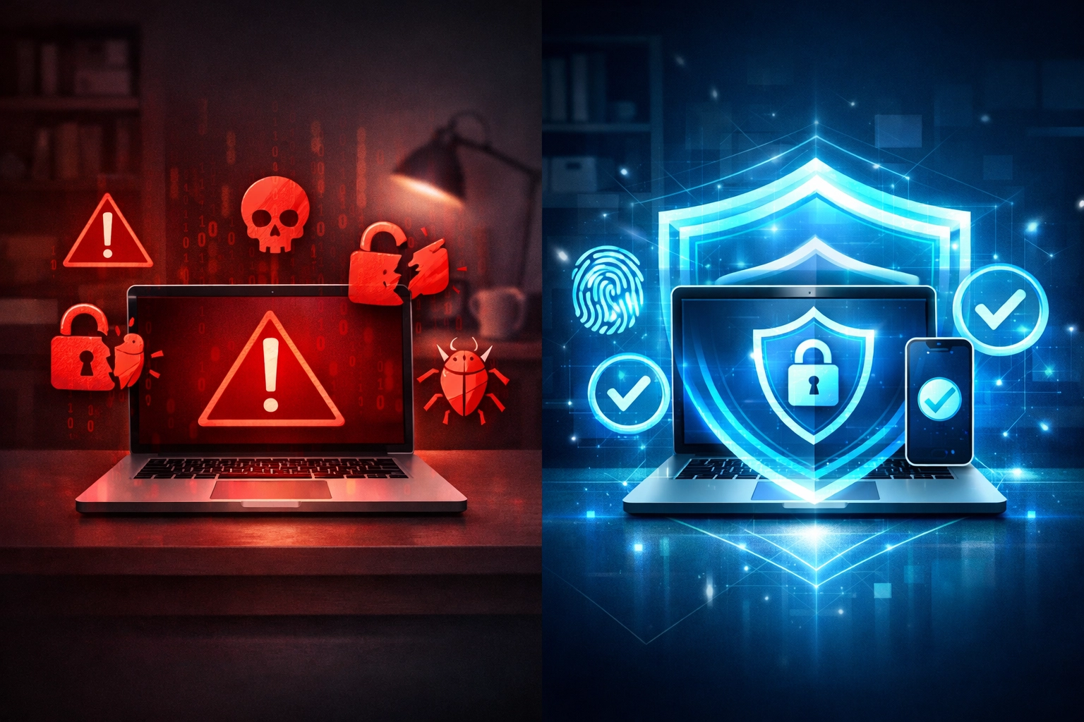 Comparison of unprotected vs MFA-protected remote laptop endpoints