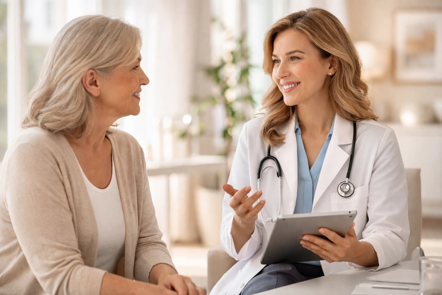 Doctor consulting with patient in a Coral Gables wellness clinic, emphasizing preventive health evaluation