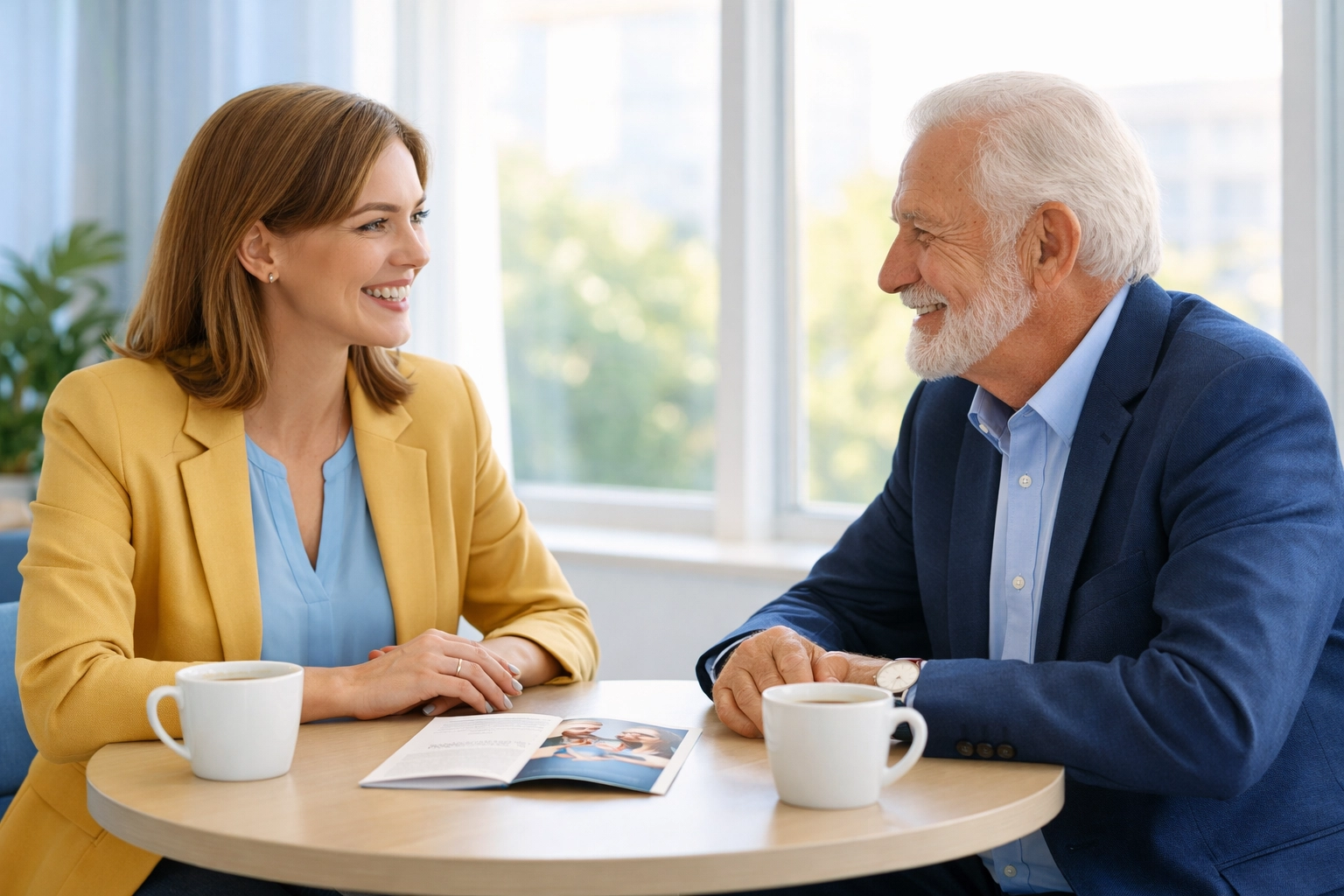 Nonprofit development officer meeting with major donor prospect about planned giving options