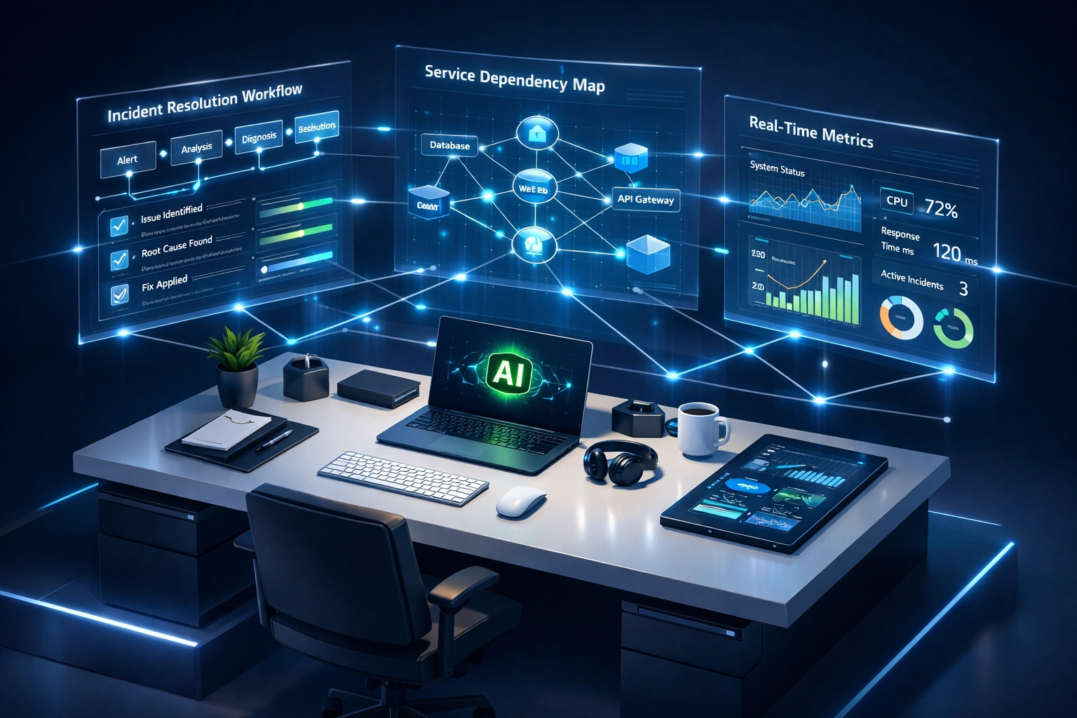Agentic AI autonomous incident resolution workspace with ServiceNow ITOM workflows and service mapping