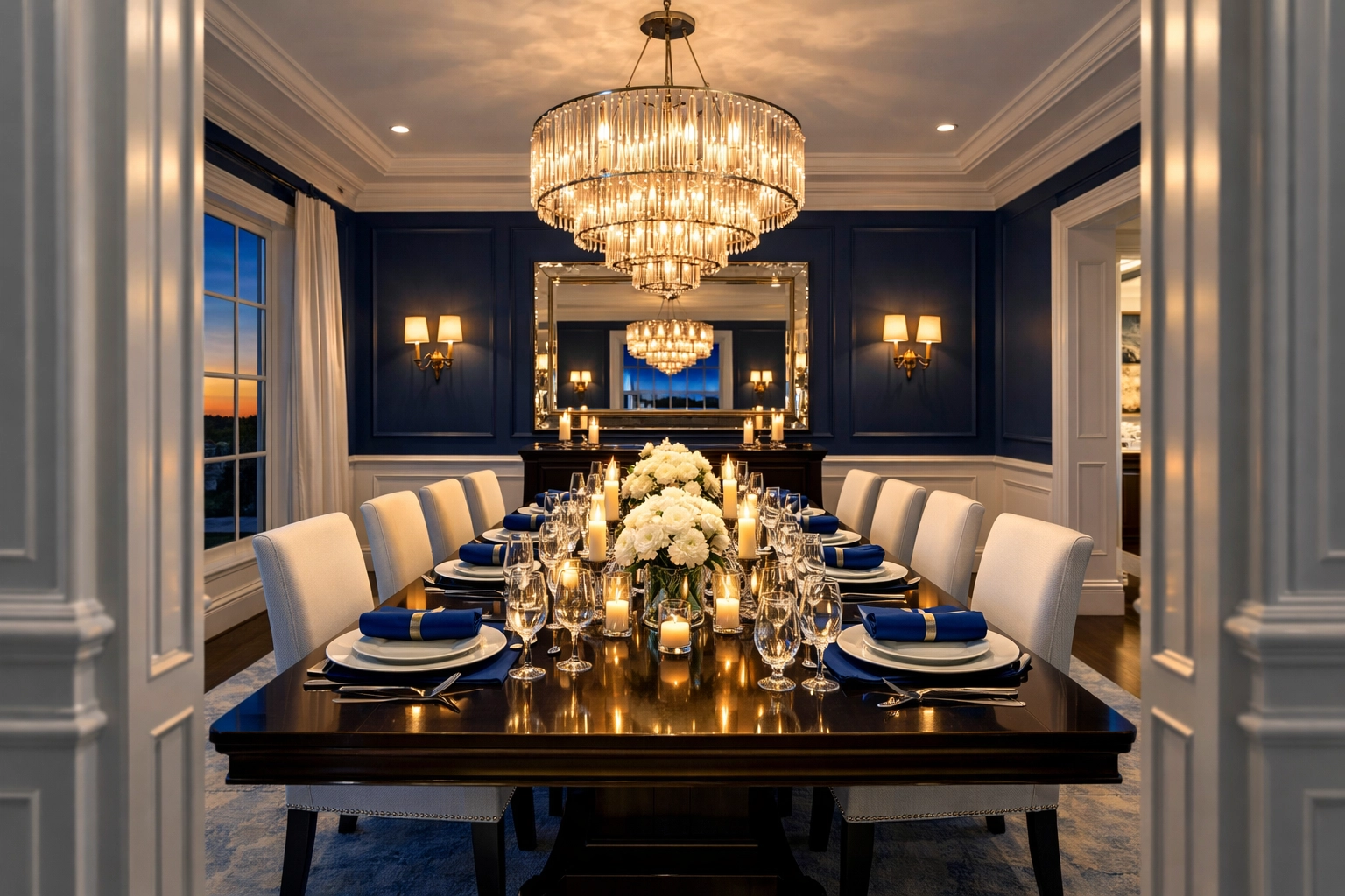 A spotless Newton estate dining room showing the results of professional luxury house cleaning services.