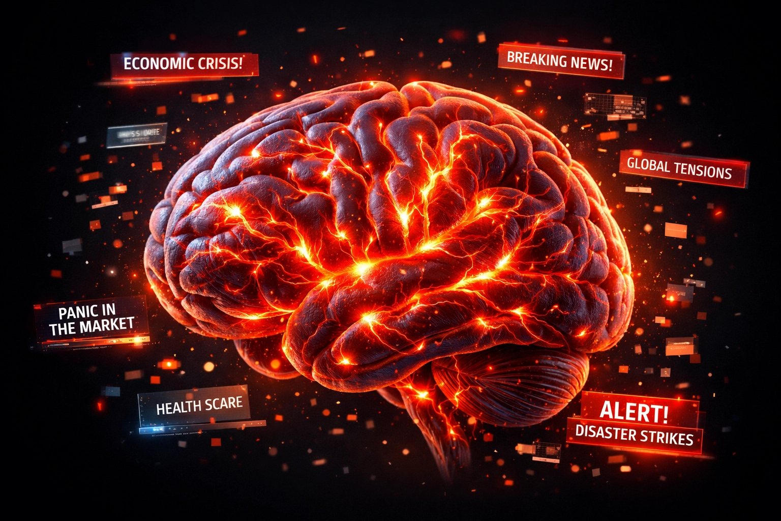 Brain showing stress response and cortisol release from consuming negative news