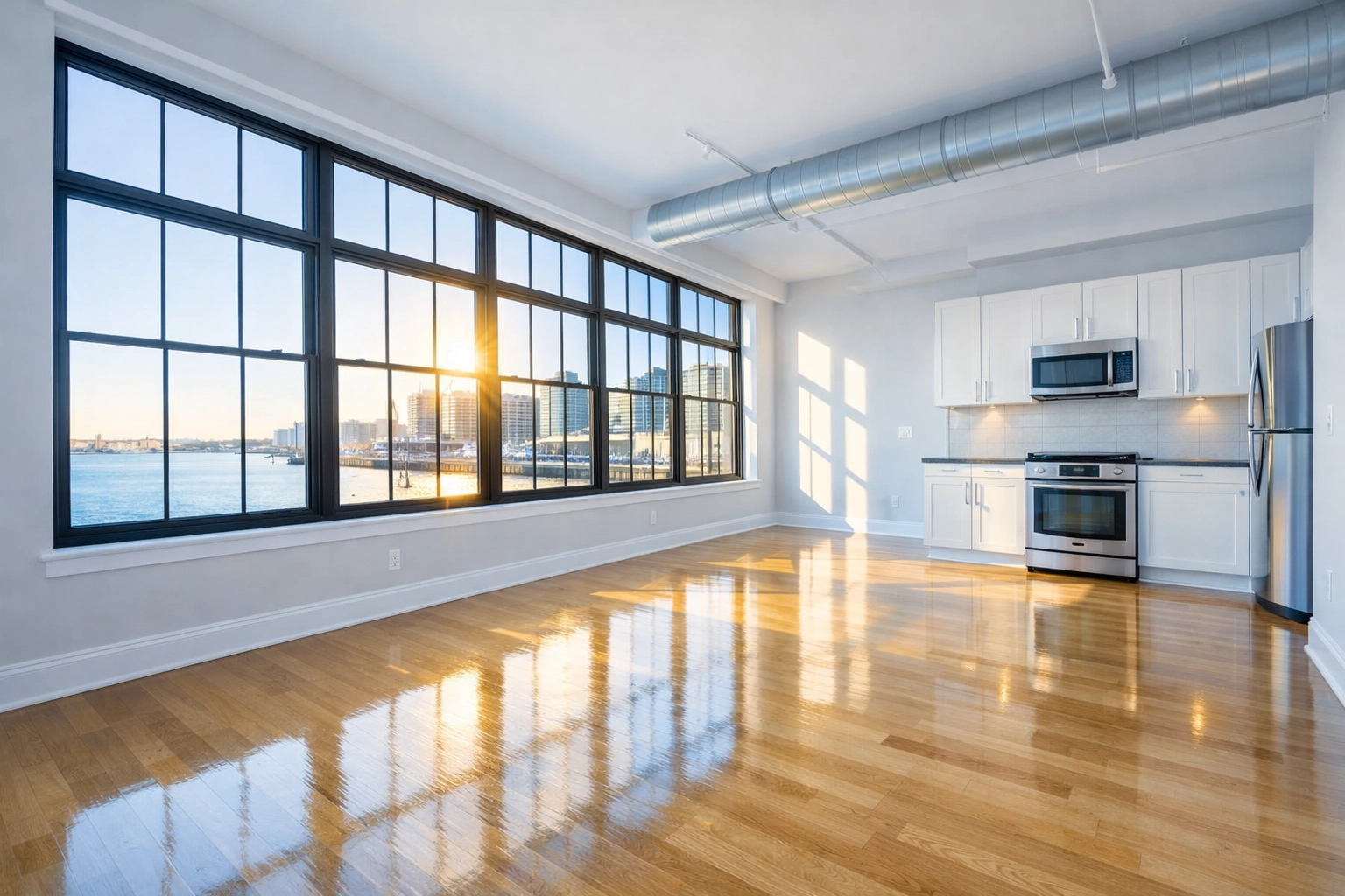 Pristine empty studio after move-out with Reliable Cleaning for Busy Seaport Professionals.