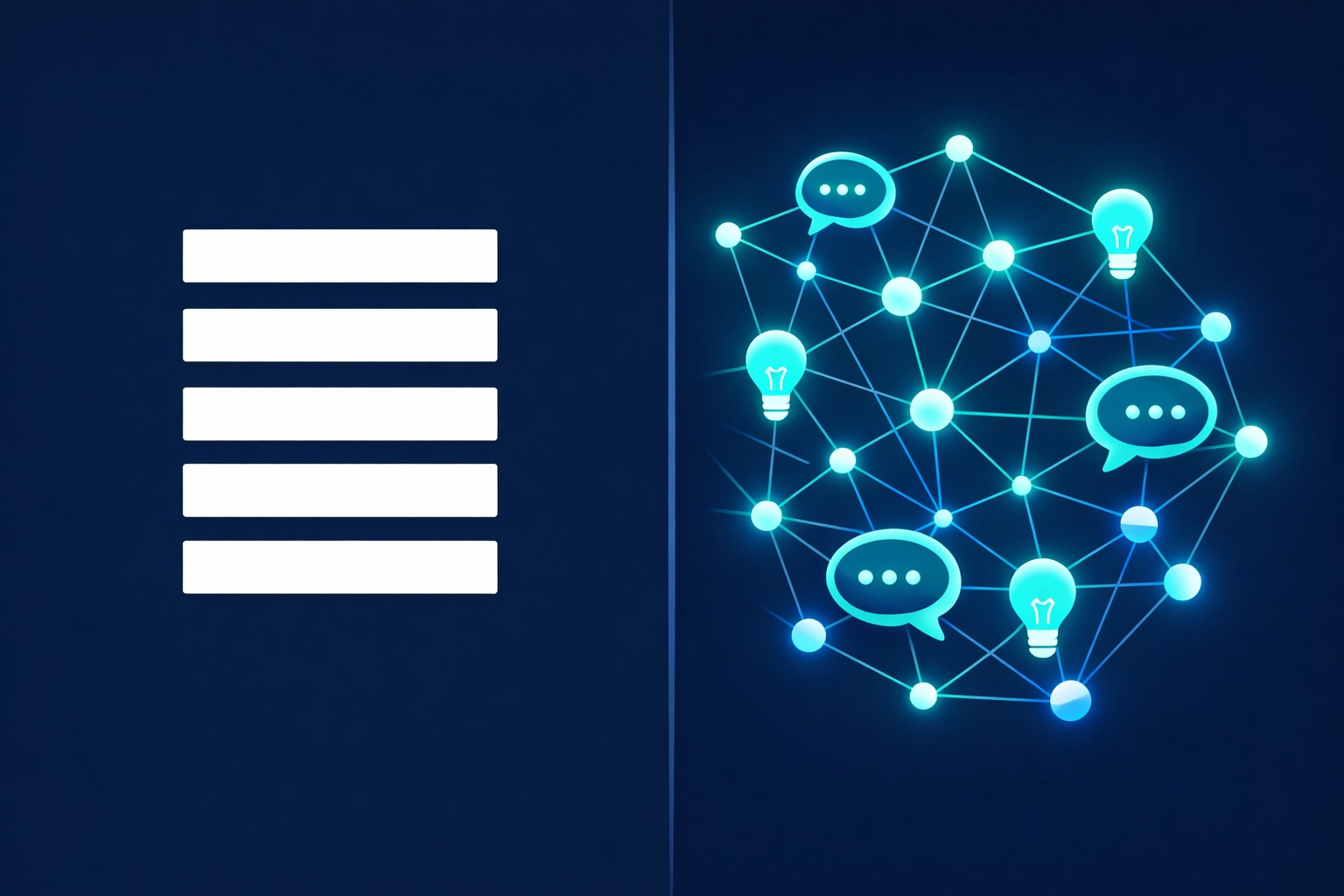 Vector graphic comparing traditional SEO lists with an interconnected AI visibility citation network.