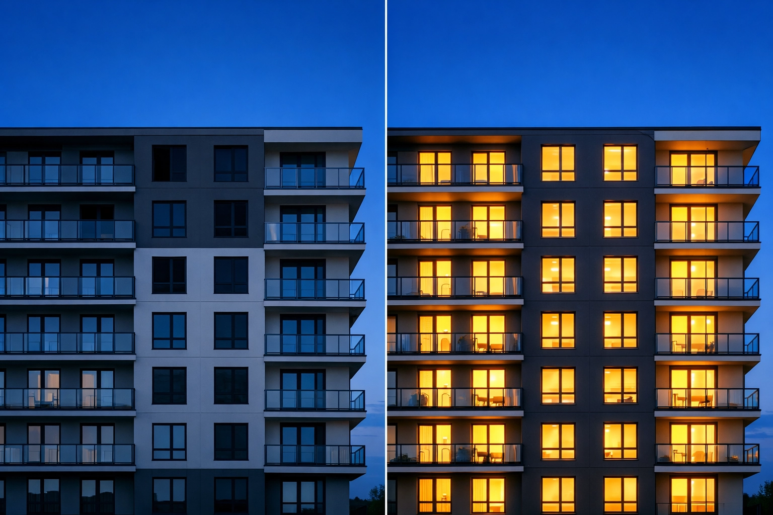 Comparison of vacant apartment building versus fully occupied rental property