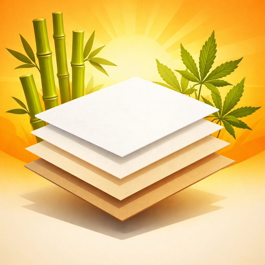 Sustainable paper samples made from bamboo and hemp fibers for modern graphic design.