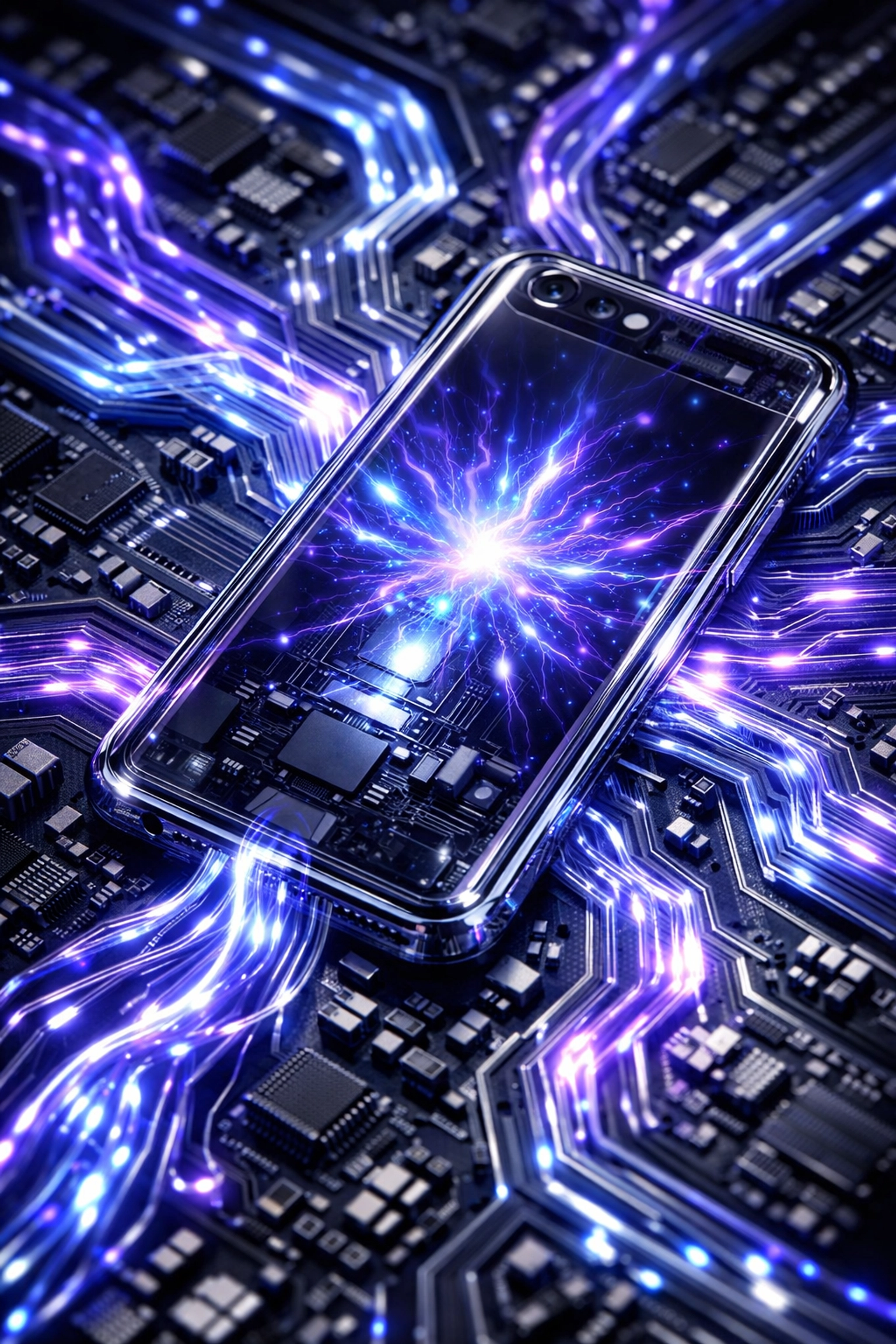 High-speed circuit board with a smartphone representing an optimized technical SEO foundation for startups.