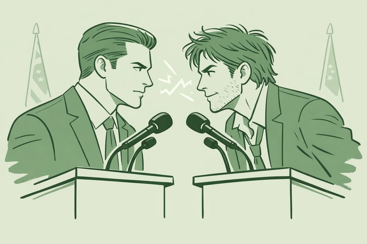 Political debate between conservative politician's son and activist in gay romance story