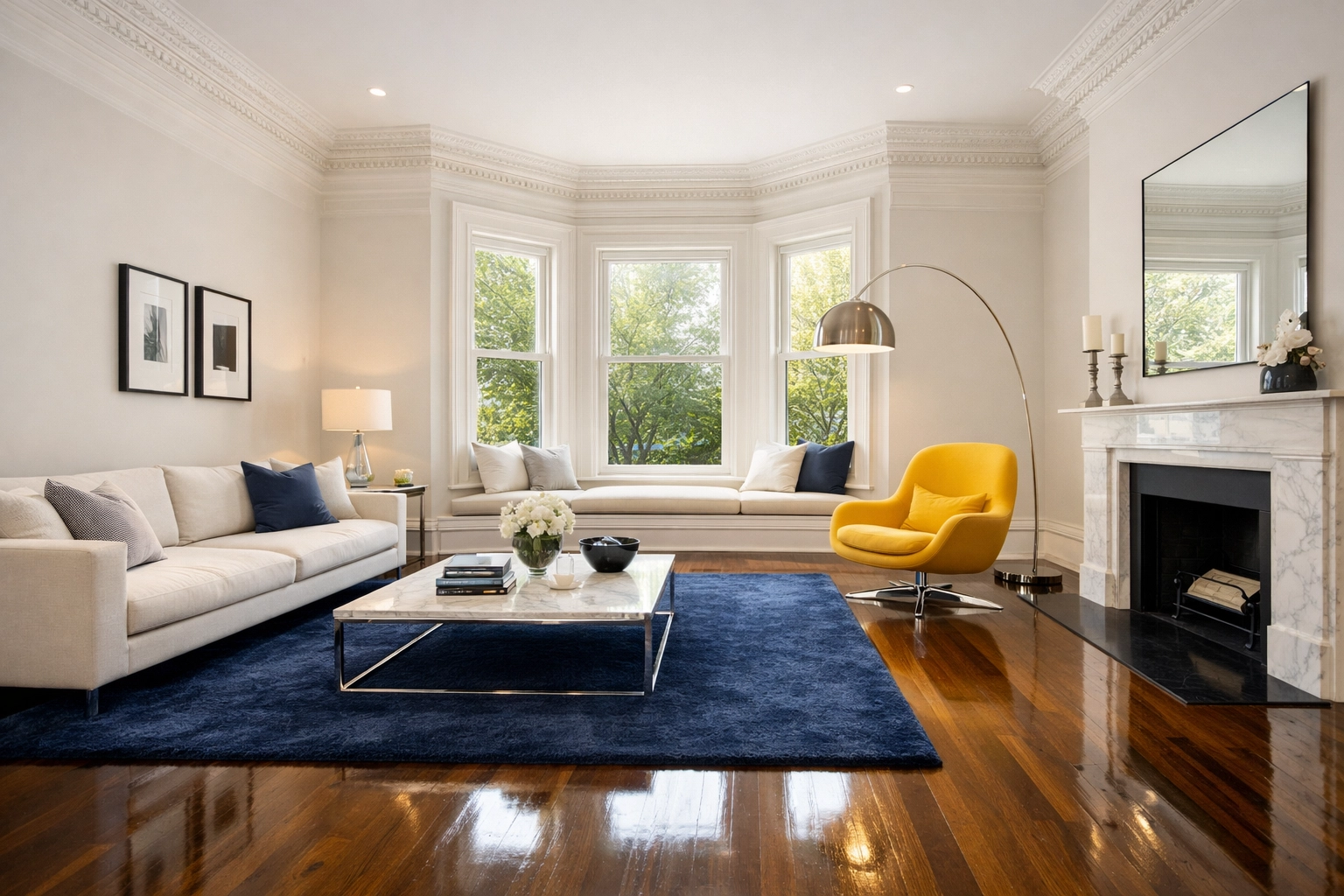 Spotless living room in a West Cambridge Victorian home following professional house cleaning in Cambridge MA.